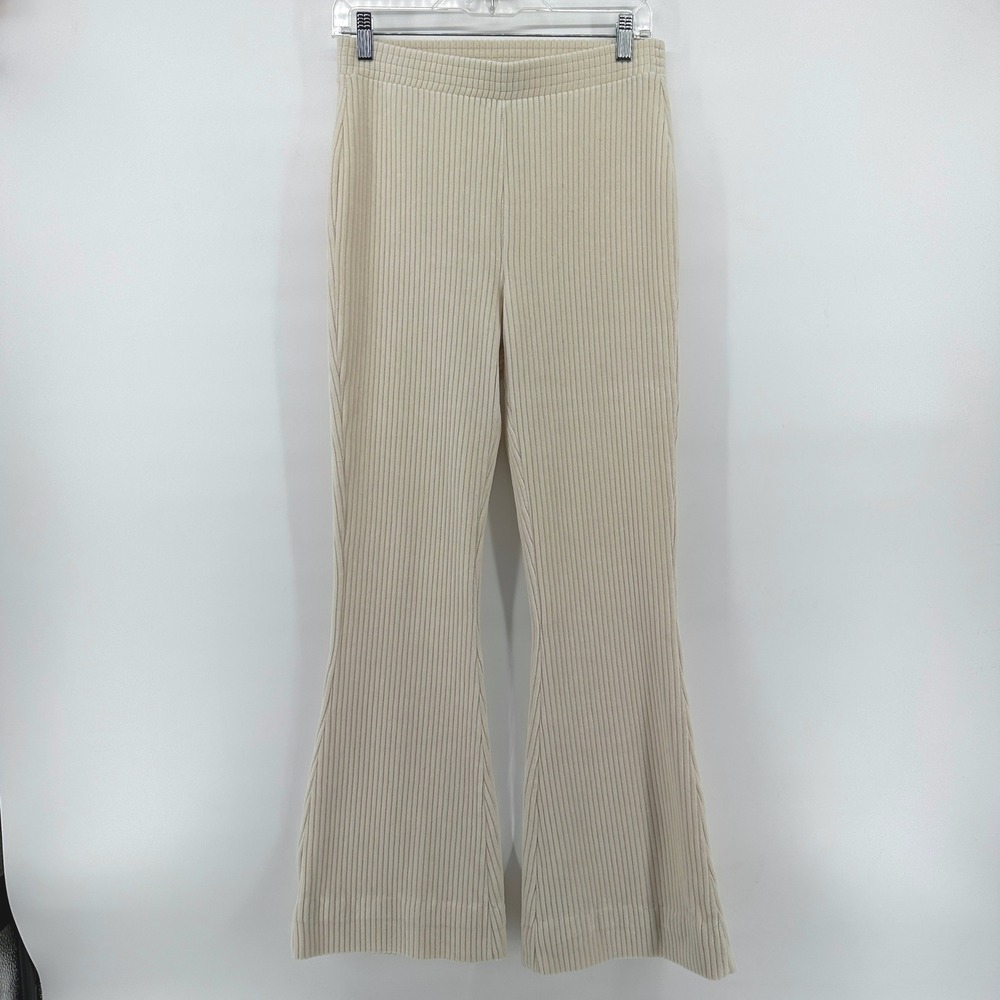 Aerie Women Cream Ribbed Corduroy Flare Leg Knit Pants Medium Regular 0493-5485